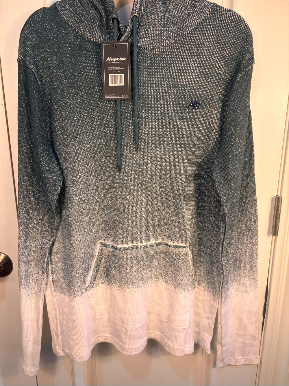 Aéropostale Mens Ombre Blue/White Pullover Hoodie Logo Pockets Sz M AWT97053P